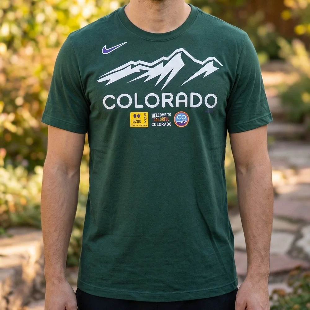 Nike Colorado Rockies MLB Graphic T-Shirt Forest Green Mountain 5280 Mens M